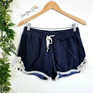Lace Trimmed Womens Lounge Shorts Navy Blue Size L by Cloud Chaser ~S69.5